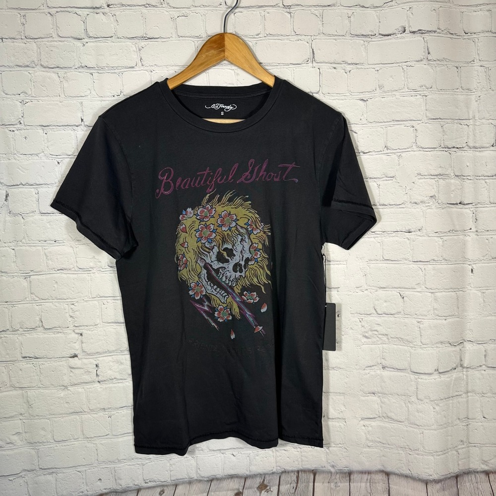 NEW Ed Hardy Mens Beautiful Ghost Skull Floral Graphic T-Shirt Black Small